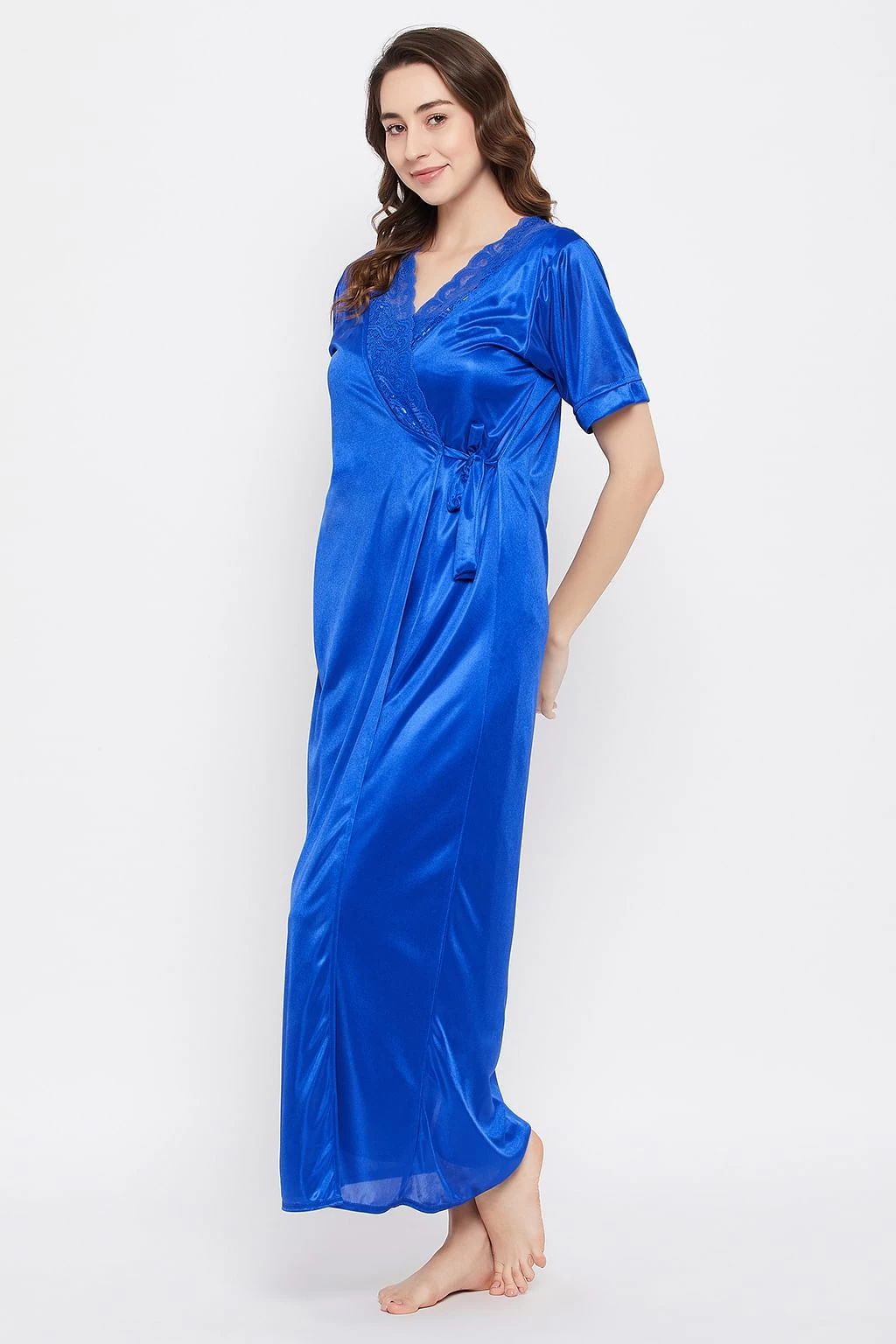 4 Pcs Satin Nightwear In Blue - Image 5