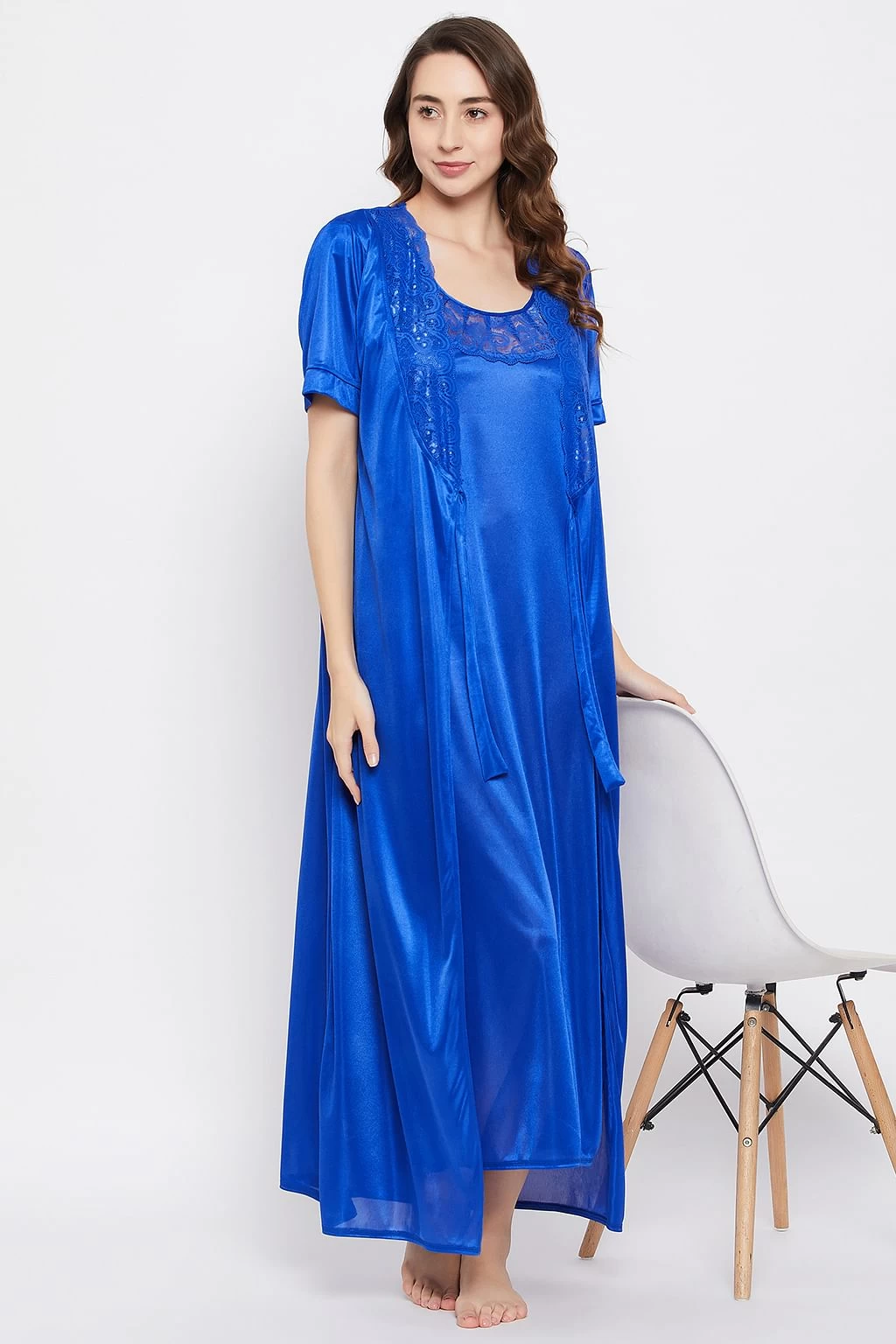 4 Pcs Satin Nightwear In Blue - Image 2
