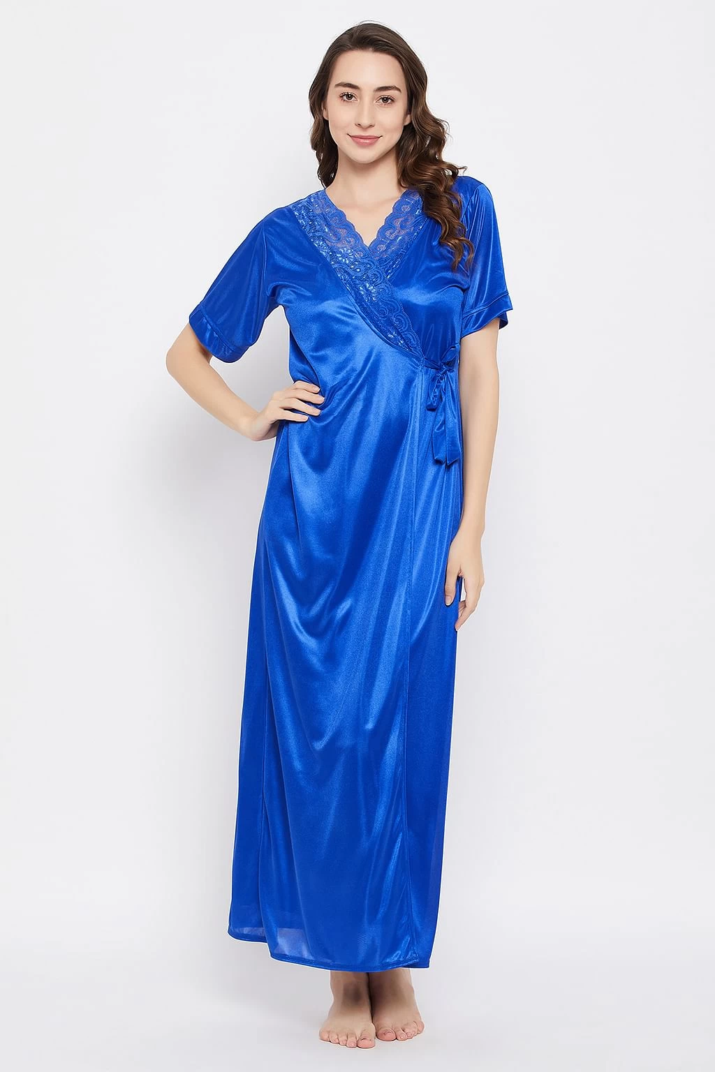 4 Pcs Satin Nightwear In Blue - Image 3