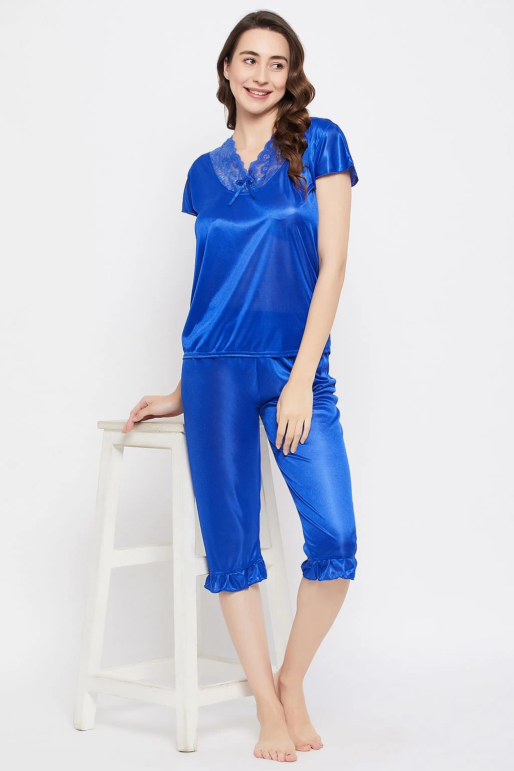 4 Pcs Satin Nightwear In Blue - Image 13