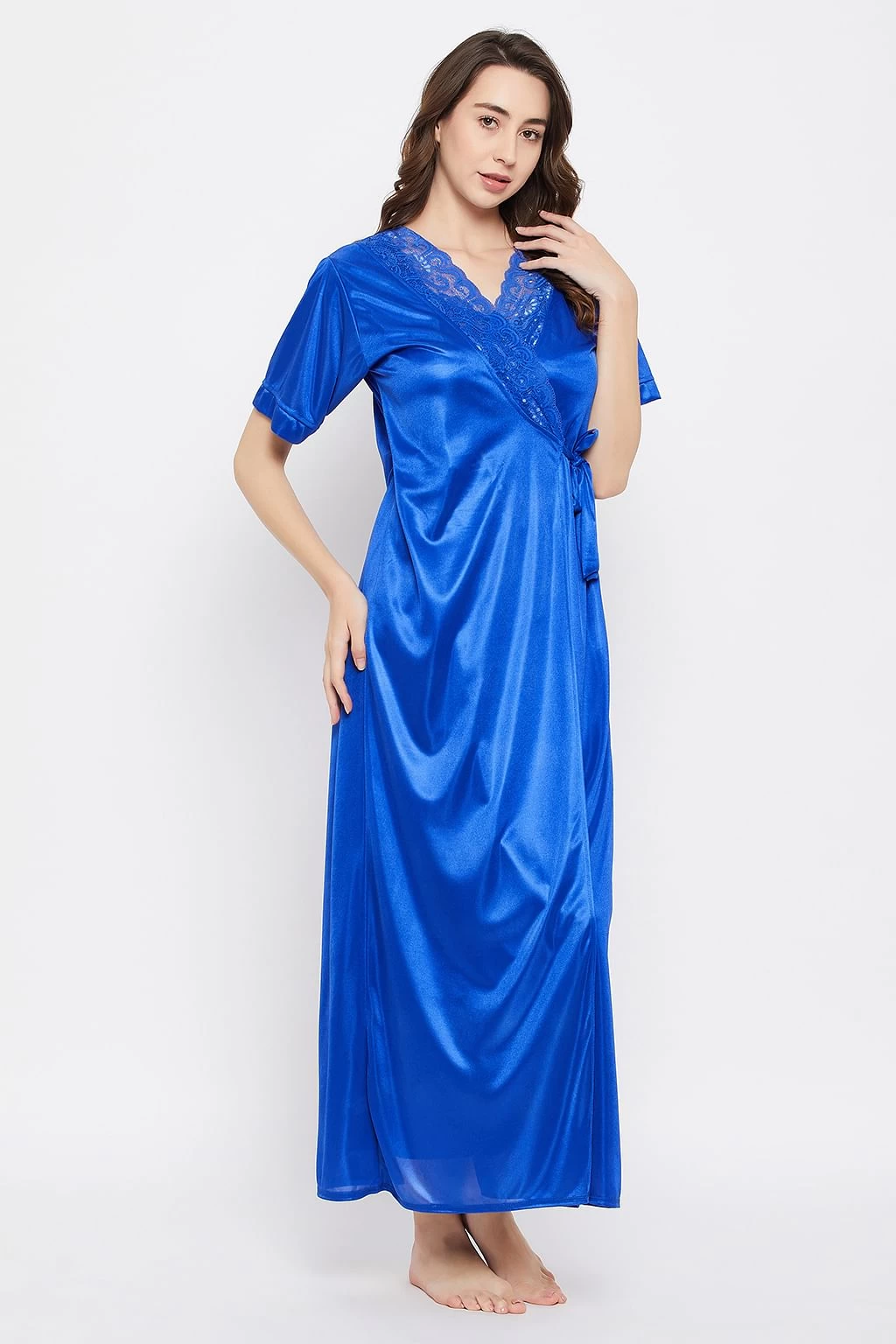 4 Pcs Satin Nightwear In Blue - Image 6