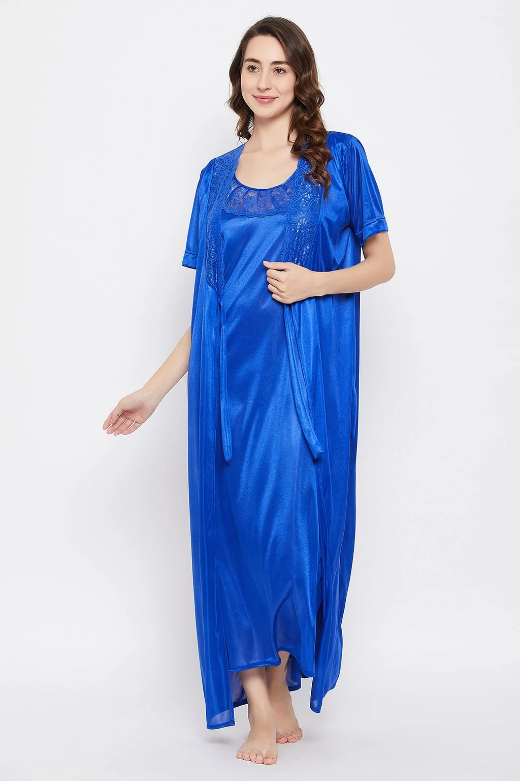 4 Pcs Satin Nightwear In Blue - Image 4