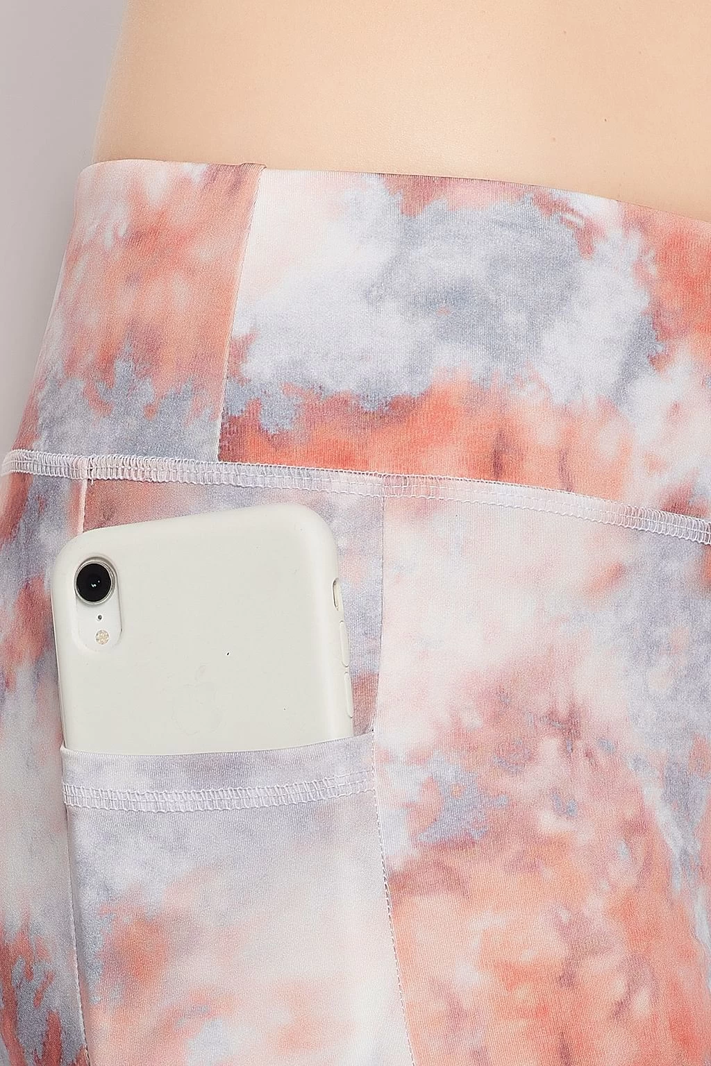 High Rise Tie-Dye Print Active Tights In Grey With Side Pocket - Image 6