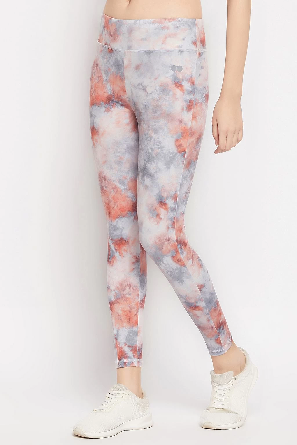 High Rise Tie-Dye Print Active Tights In Grey With Side Pocket - Image 3