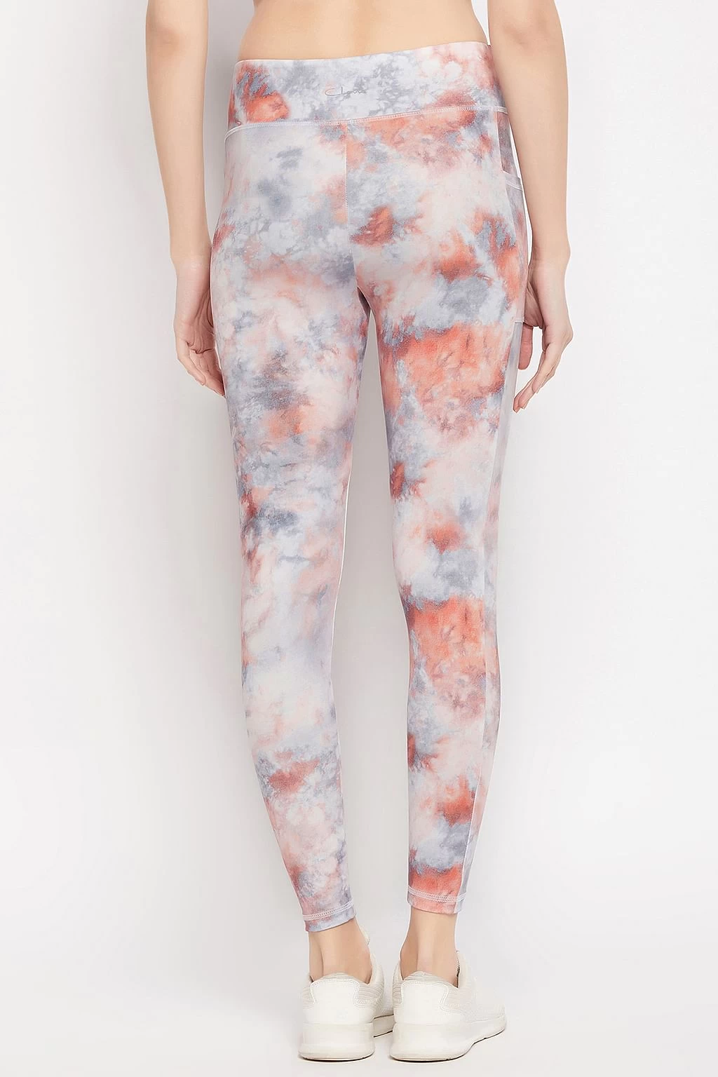 High Rise Tie-Dye Print Active Tights In Grey With Side Pocket - Image 5