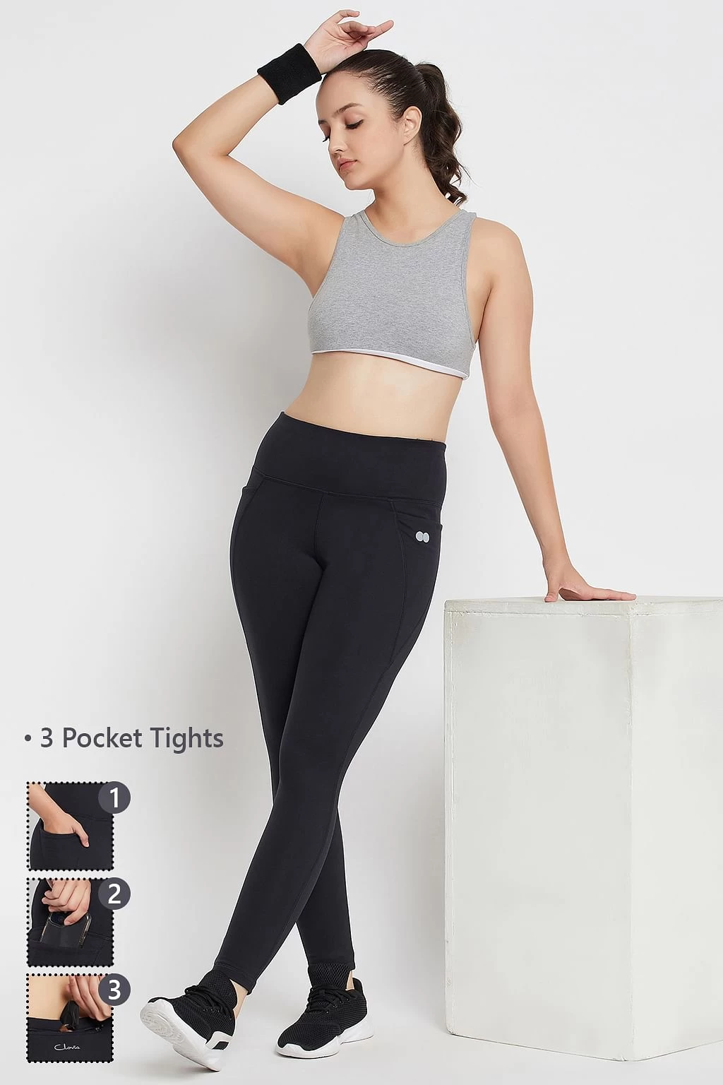 High Rise 3-Pocket Active Tights In Black