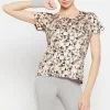 Comfort-Fit Geometric Print Active T-shirt In Peach Colour