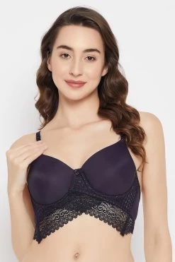 Padded Underwired Full Cup Longline Bralette In Navy