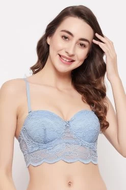 Padded Underwired Full Cup Multiway Strapless Bralette In Baby Blue - Lace