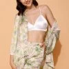 Cactus & Emoji Print 3 Piece Nightwear Set In White - Satin