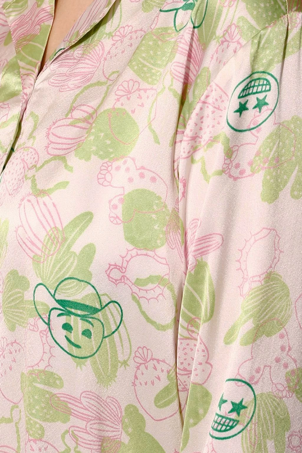 Cactus & Emoji Print 3 Piece Nightwear Set In White - Satin - Image 9