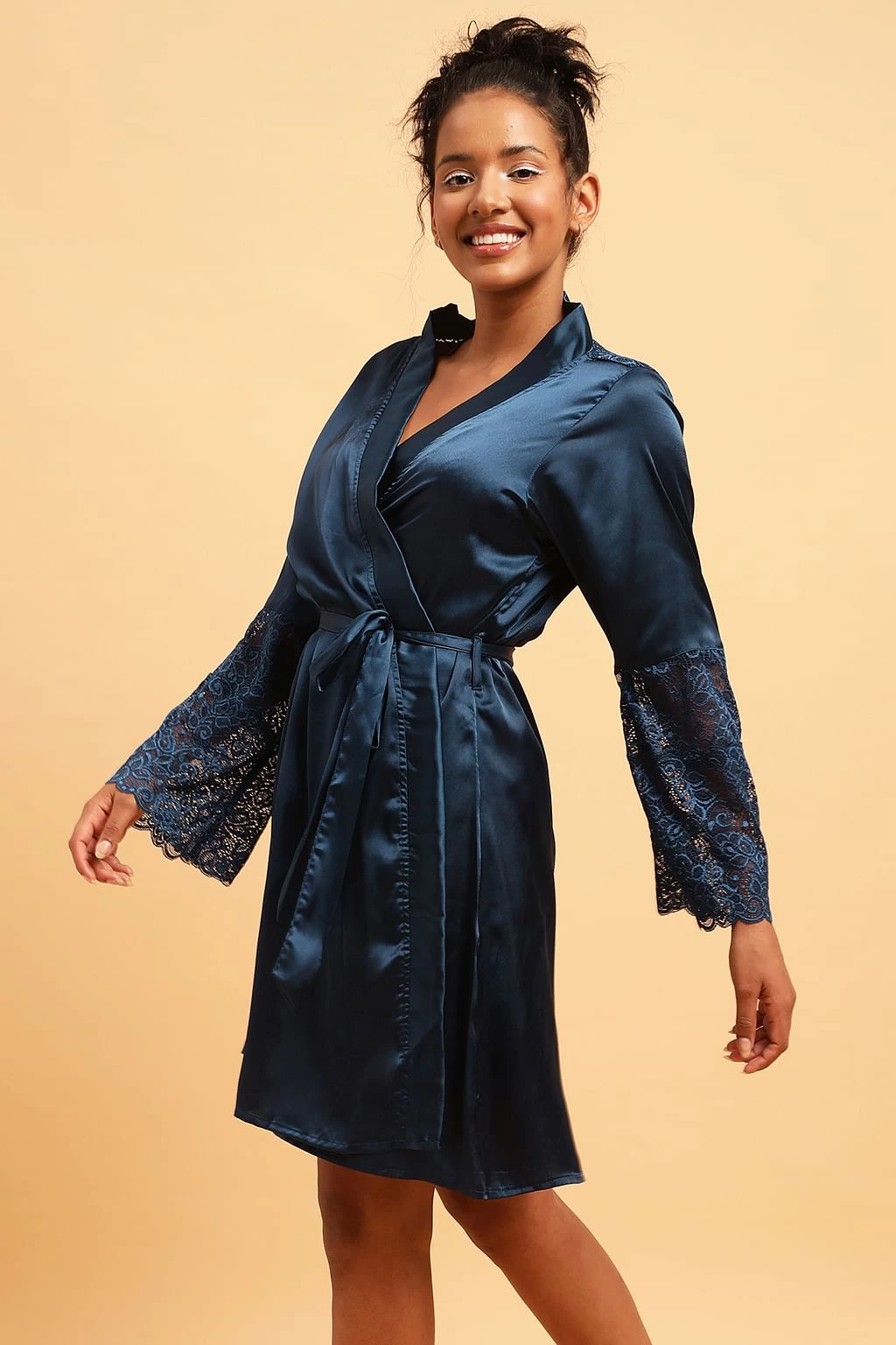 Chic Basic Robe In Dark Blue - Satin - Image 3