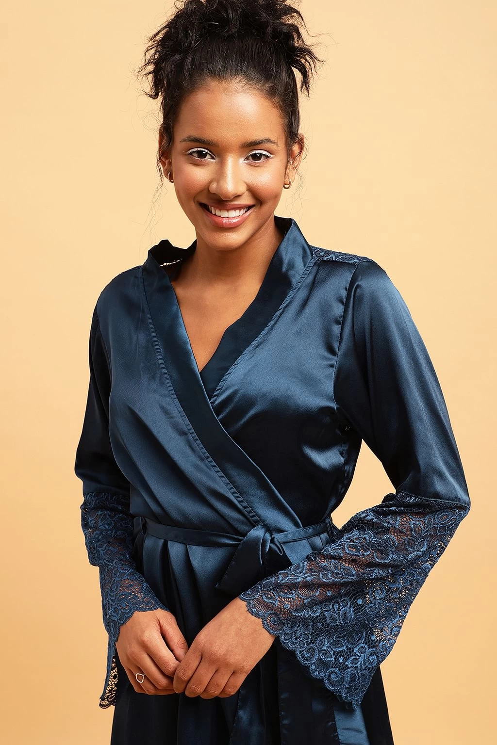 Chic Basic Robe In Dark Blue - Satin - Image 5