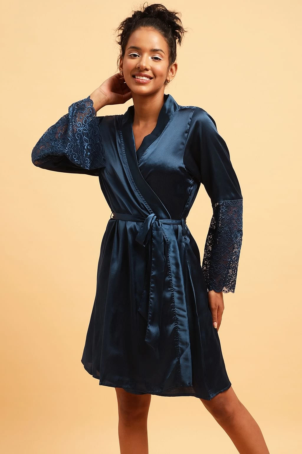 Chic Basic Robe In Dark Blue - Satin - Image 2