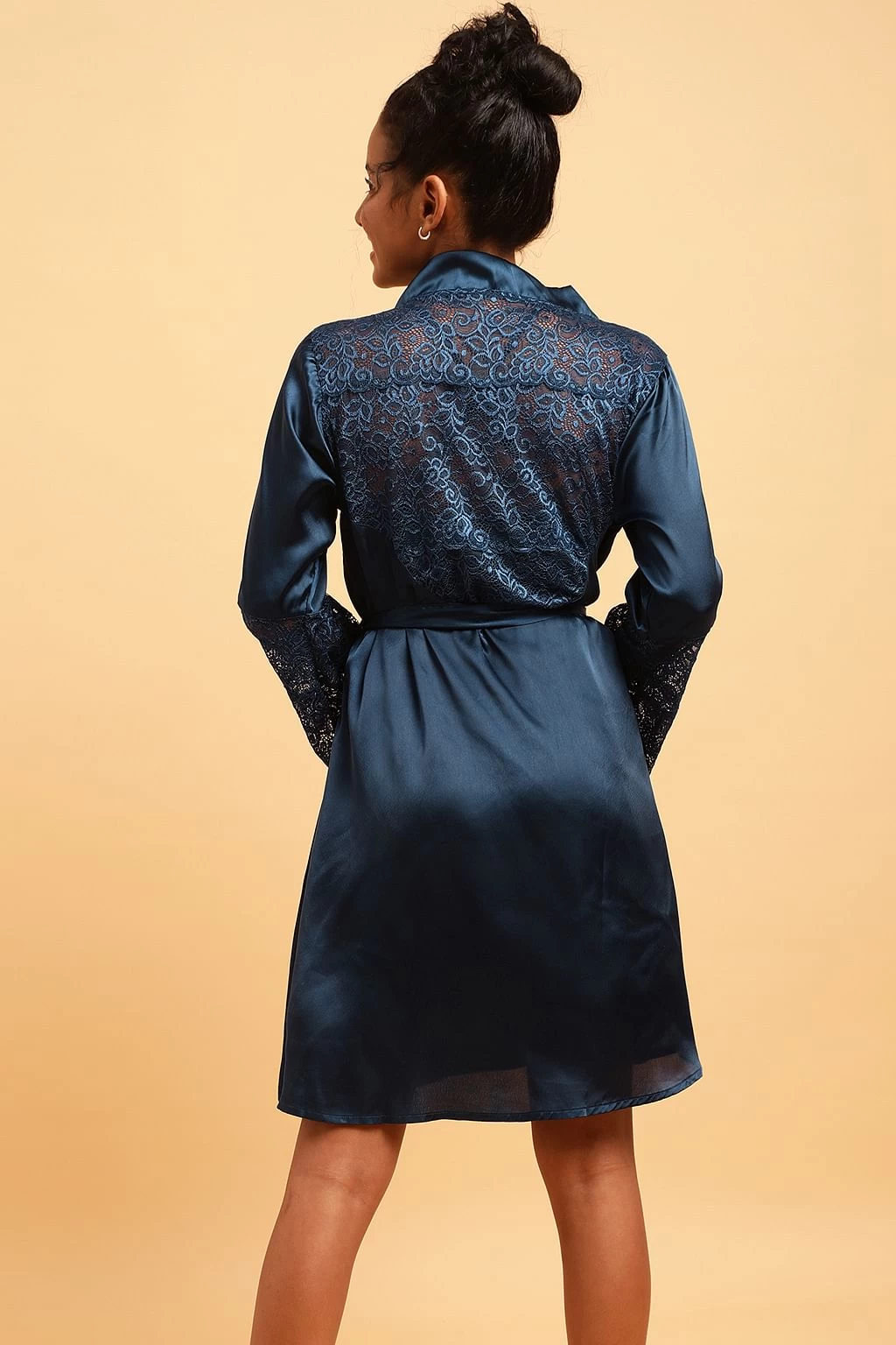 Chic Basic Robe In Dark Blue - Satin - Image 4