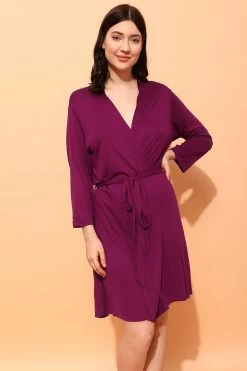 Chic Basic Robe In Wine Color- Cotton