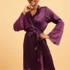 Chic Basic Robe With Lace Back In Plum Colour