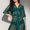 Chic Basic Sheer Robe In Ocean Green - Lace