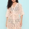 Chic Basic Sheer Robe In Peach Colour - Lace