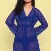Chic Basic Sheer Robe In Royal Blue - Lace