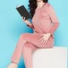 Chic Basic Top & Pyjama Set In Baby Pink - Velour