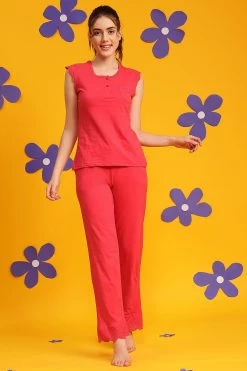 Chic Basic Top & Pyjama Set In Magenta - 100% Cotton