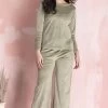 Chic Basic Top & Flared Pyjama Set In Olive Green - Velour