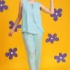 Chic Basic Top & Pyjama Set In Sky Blue - Rayon