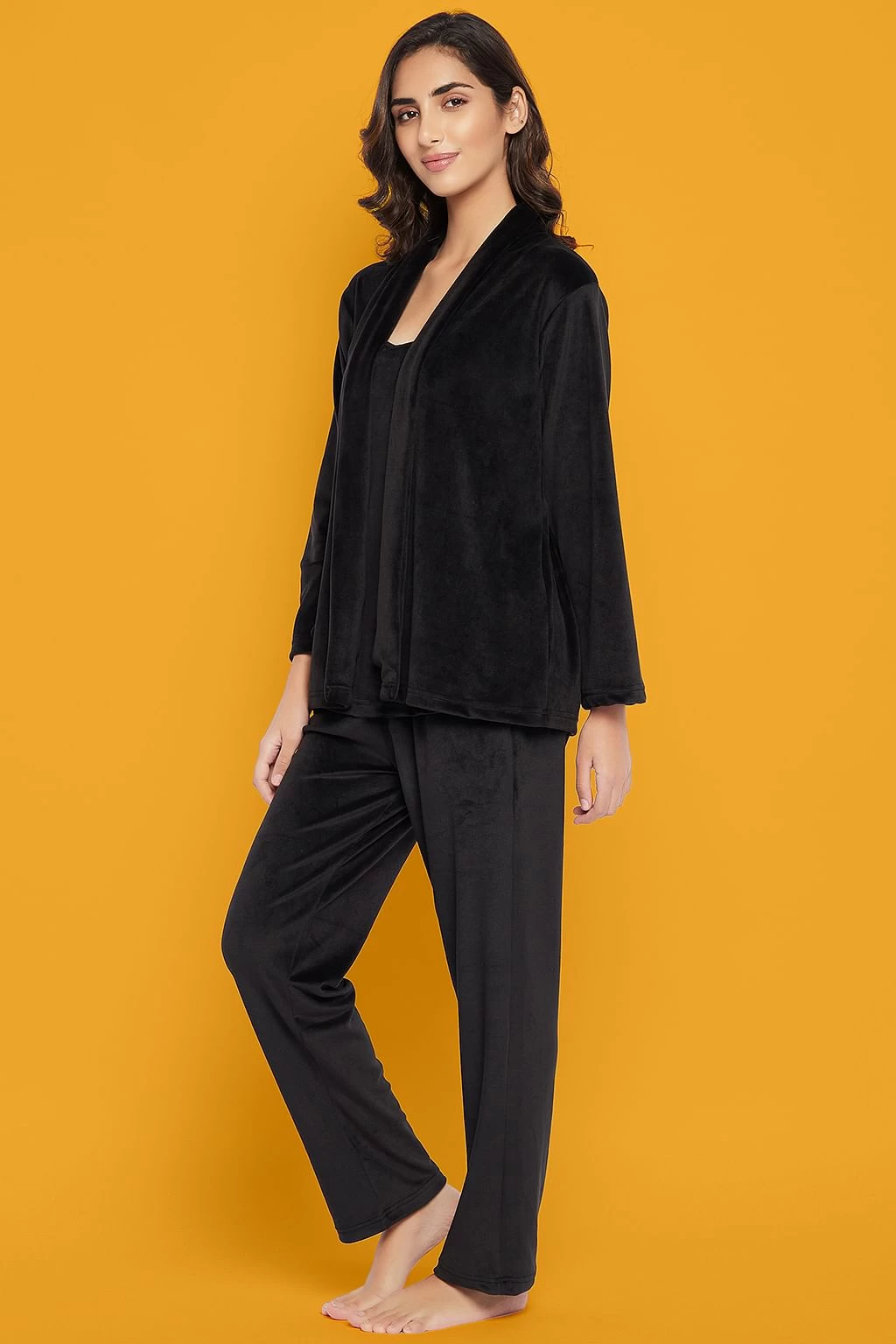 Chic Basic Top, Pyjama & Shrug Set In Black - Velour - Image 10