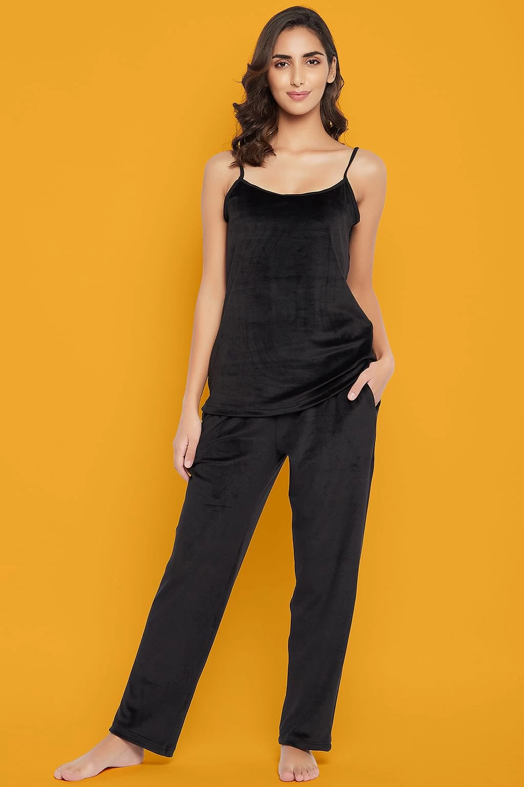 Chic Basic Top, Pyjama & Shrug Set In Black - Velour - Image 3