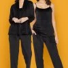 Chic Basic Top, Pyjama & Shrug Set In Black - Velour