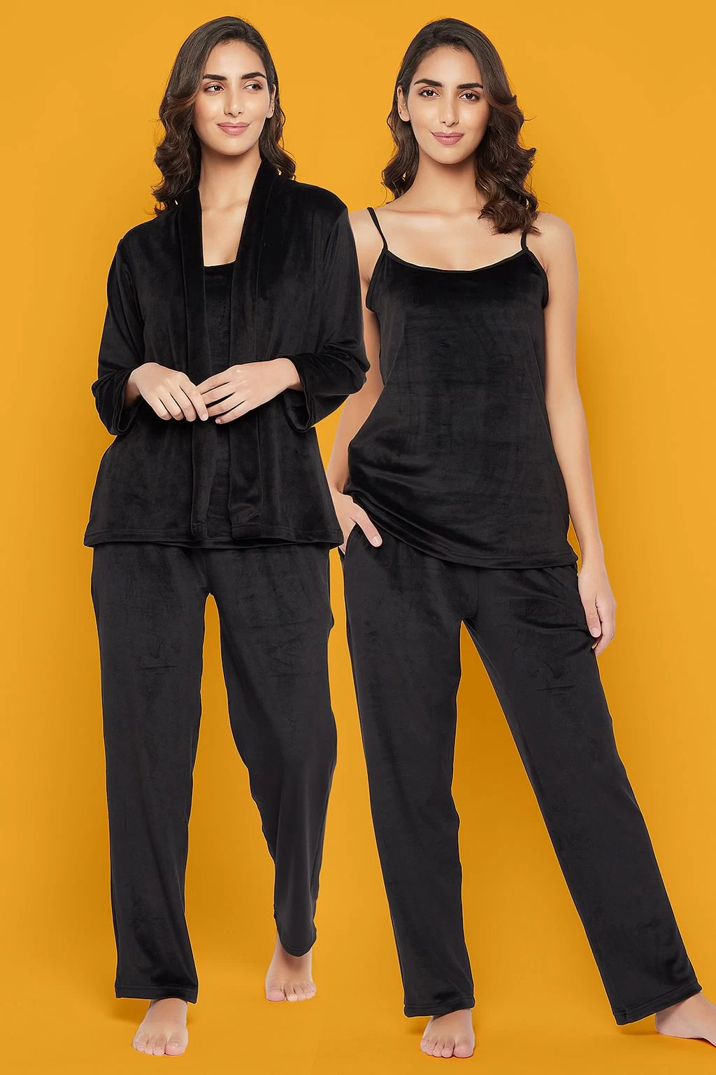 Chic Basic Top, Pyjama & Shrug Set In Black - Velour