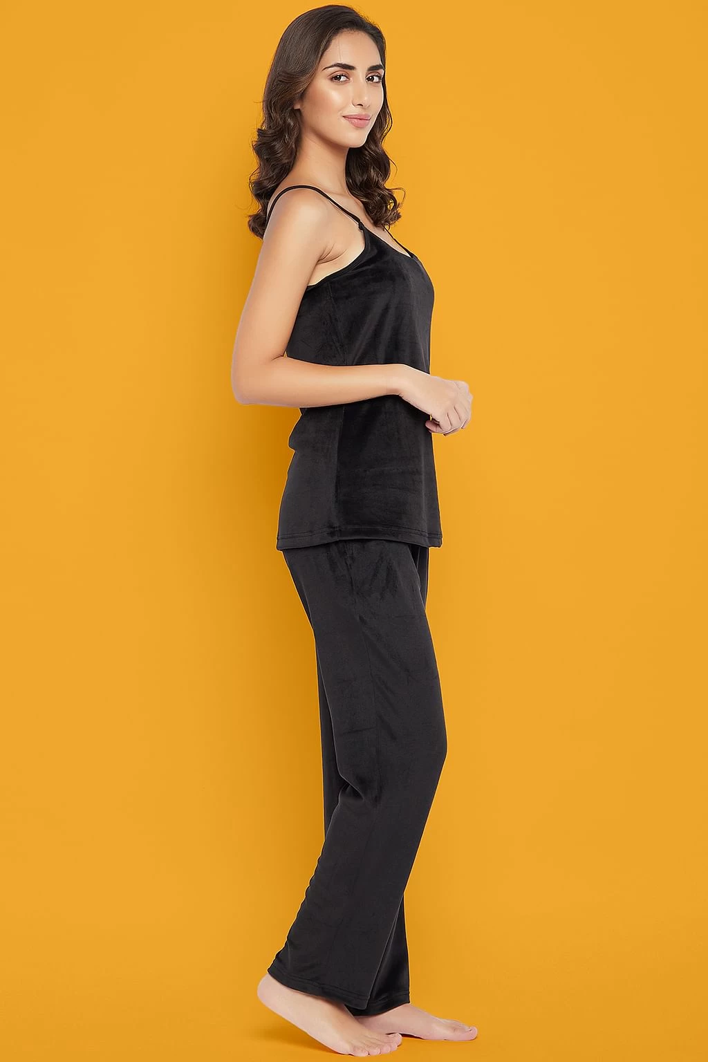 Chic Basic Top, Pyjama & Shrug Set In Black - Velour - Image 4