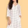 Classic Checks Button Down Sleep Shirt In White - Rayon