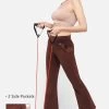 Comfort Fit High-Rise Flared Yoga Pants In Brown With Side Pockets