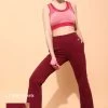 Comfort Fit High-Rise Flared Yoga Pants In Maroon With Side Pockets