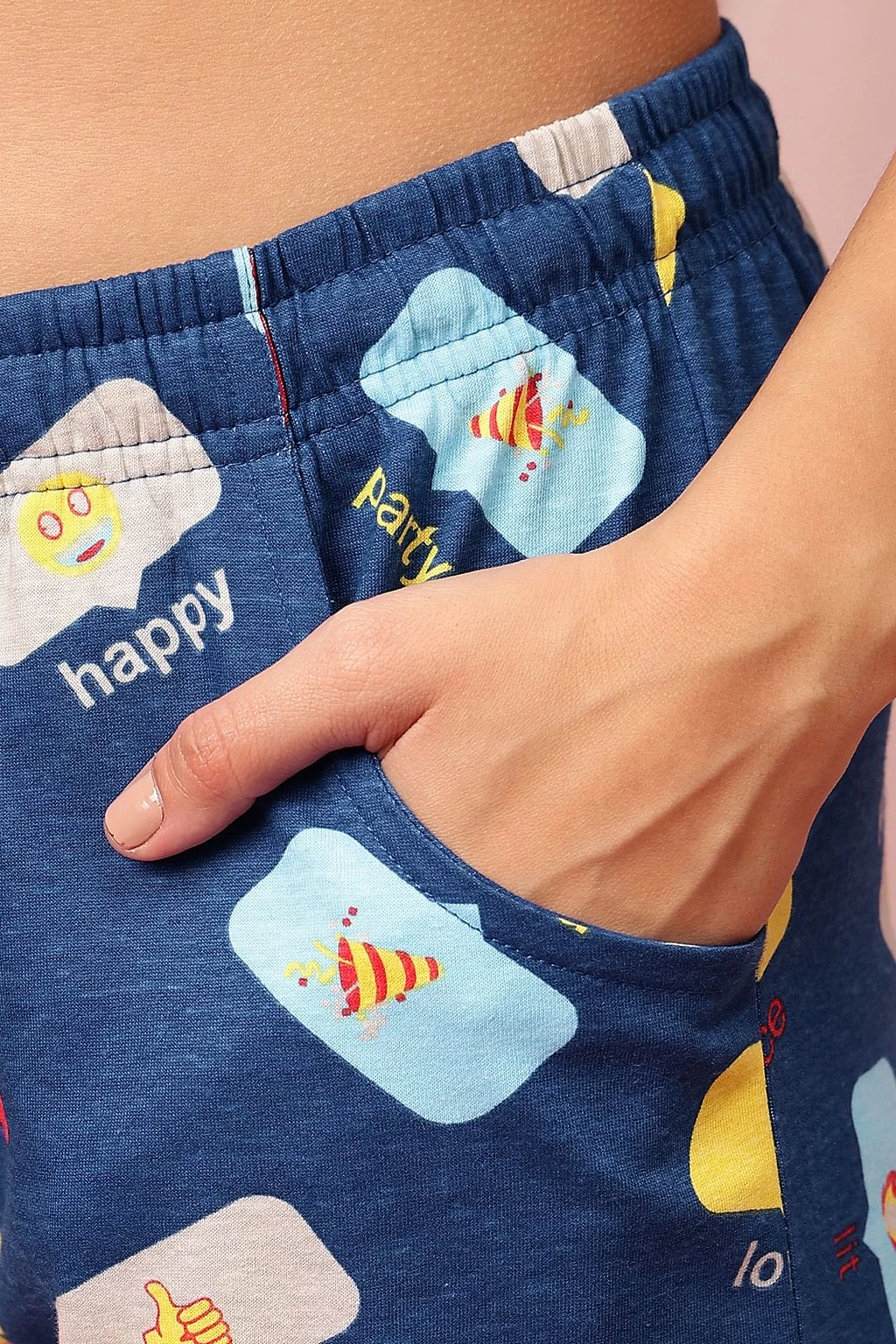 Emoji Print Button Down Shirt & Shorts Set In Royal Blue - 100% Cotton - Image 7