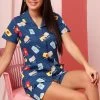 Emoji Print Button Down Shirt & Shorts Set In Royal Blue - 100% Cotton