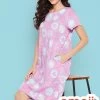 Emoji Print Short Night Dress In Lavender - 100% Cotton