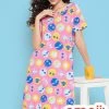Emoji Print Short Night Dress In Pink - 100% Cotton