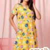 Emoji Print Short Night Dress In Yellow - 100% Cotton