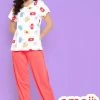 Emoji Print Top In White & Chic Basic Pyjama In Peach Colour - 100% Cotton