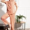 Floral Print Button Down Shirt & Pyjama Set In Peach Colour - 100% Cotton