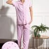 Heart Print Button Down Shirt & Pyjama Set In Baby Pink - 100% Cotton