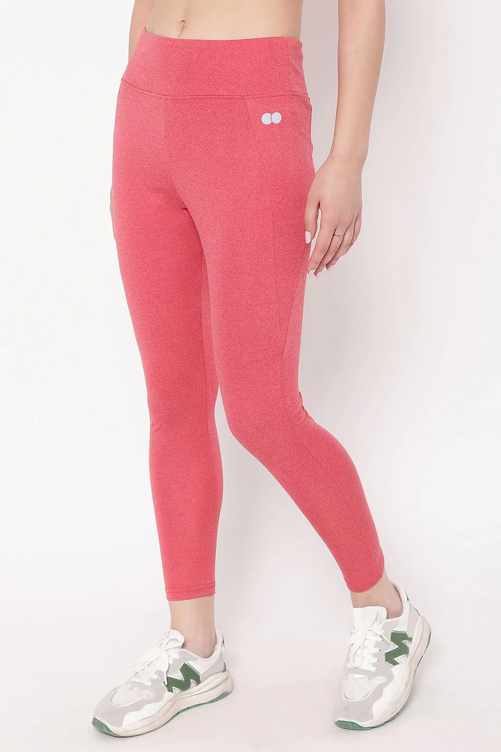 High Rise Active Tights In Red Melange With Side Pocket - Image 3