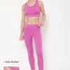 High Rise Active Tights In Magenta Melange With Side Pocket