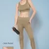 High Rise Active Tights In Olive Green Melange With Side Pocket