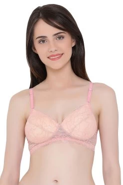 Padded Non-Wired Full Cup Printed Multiway Bra In Light Pink- Lace