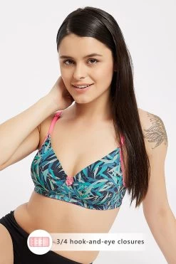 Level 1 Push-Up Non-Wired Demi Cup Tropical Print Multiway T-shirt Bra In Navy