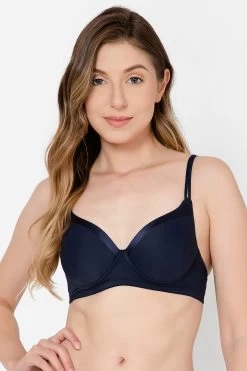 Level 1 Push Up Padded Underwired Demi Cup Bra In Navy